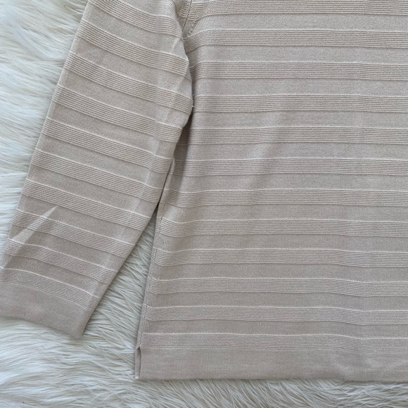 Marlowe Italy Cashmere Silk Beige Tan Taupe Crewneck Ribbed Long Sleeve Sweater - Picture 3 of 9